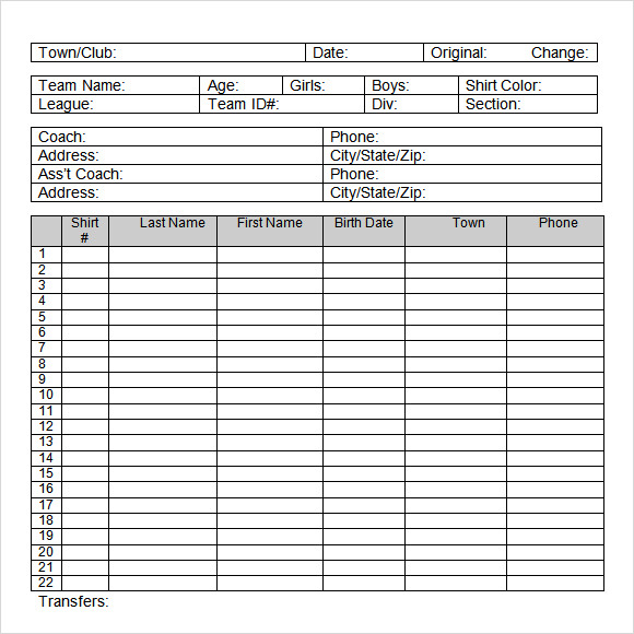 sample rosters templates